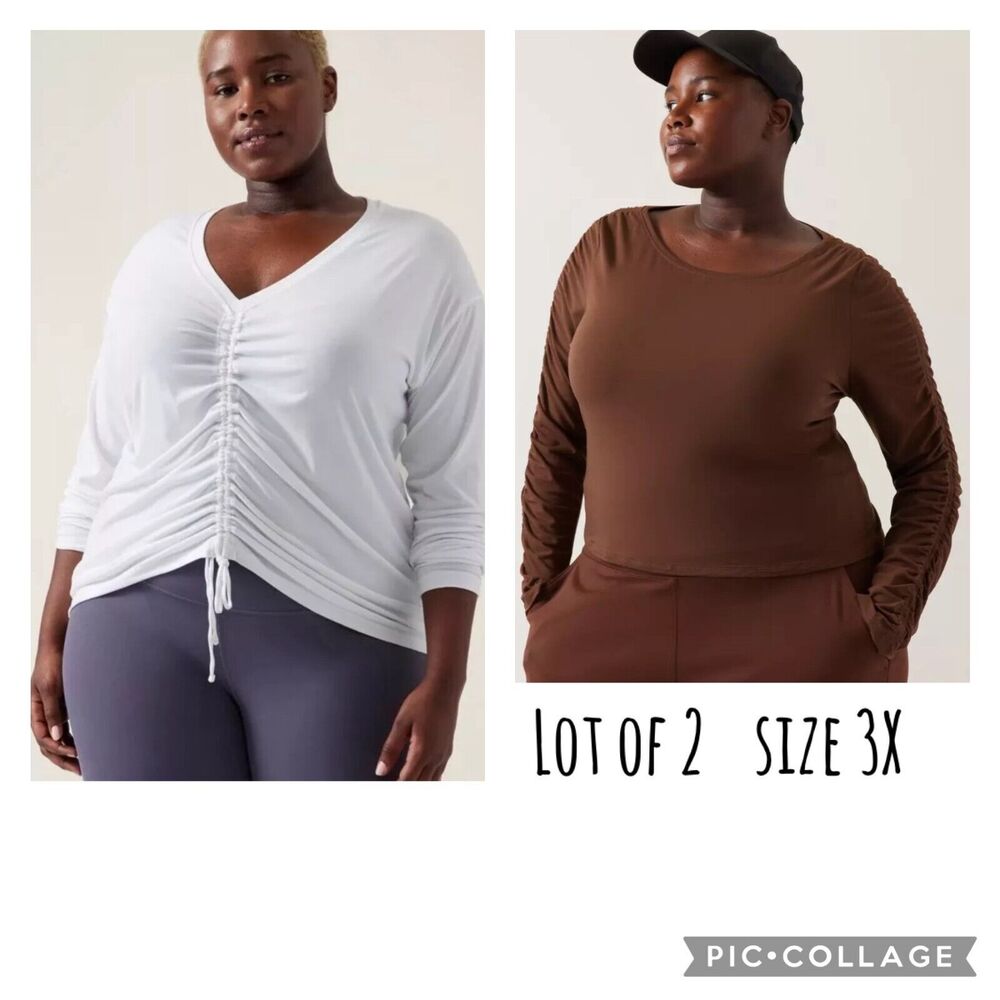 Athleta All Around Ruched (Brown) & Crossover Ruched Top (White) LOT OF‎ 2 Sz 3X